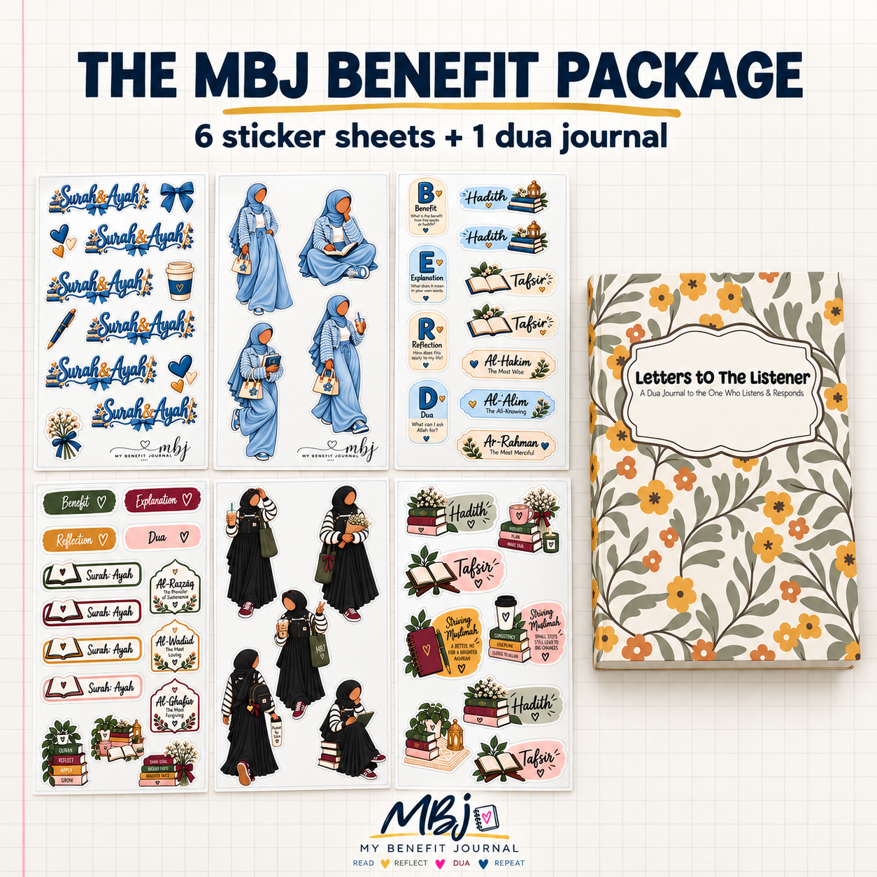MBJ Benefit Package with six sticker sheets and one Letters to The Listener dua journal